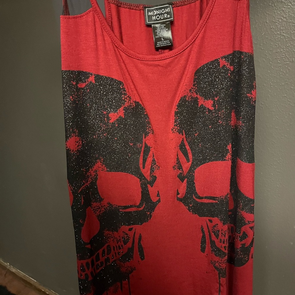 MIDNIGHT HOUR HOT TOPIC Red Skull Graphic Tank Top goth punk alt